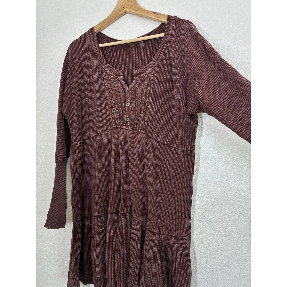 Free People Jolene Dress Womens Small Red Thermal Henley Trapeze Tunic Mini